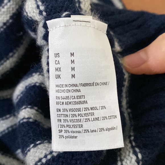 American Eagle Seriously soft striped wool blend mockneck quarter zip sweater M - Picture 9 of 10